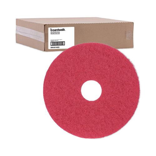 Buffing Floor Pads, 14" Diameter, Red, 5/Carton. Picture 5