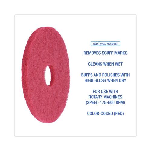Buffing Floor Pads, 14" Diameter, Red, 5/Carton. Picture 4
