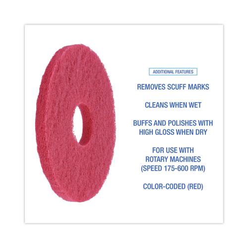 Buffing Floor Pads, 12" Diameter, Red, 5/Carton. Picture 4