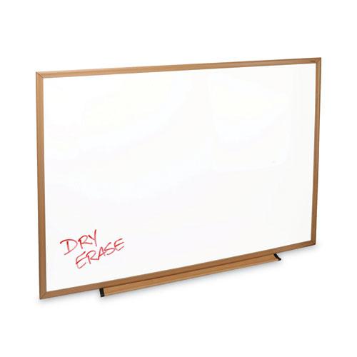 Deluxe Melamine Dry Erase Board, 48 x 36, Melamine White Surface, Oak Fiberboard Frame. Picture 3