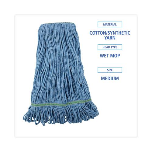 Super Loop Wet Mop Head, Cotton/Synthetic Fiber, 1" Headband, Medium Size, Blue, 12/Carton. Picture 2