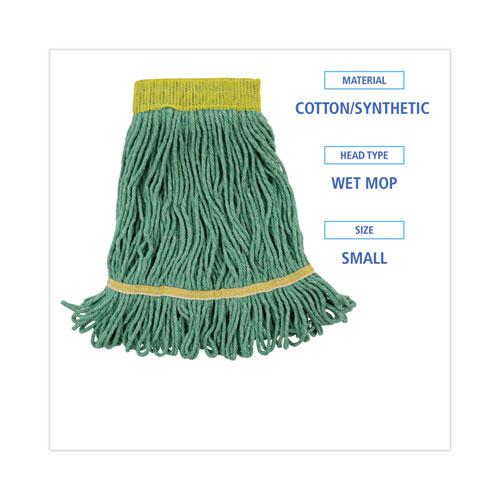 Super Loop Wet Mop Head, Cotton/Synthetic Fiber, 5" Headband, Small Size, Green, 12/Carton. Picture 2