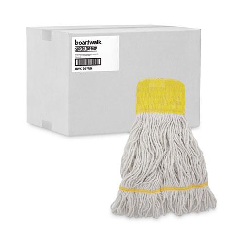 Super Loop Wet Mop Head, Cotton/Synthetic Fiber, 5" Headband, Small Size, White, 12/Carton. Picture 9
