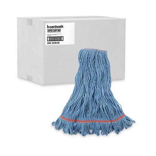 Super Loop Wet Mop Head, Cotton/Synthetic Fiber, 1" Headband, Large Size, Blue, 12/Carton. Picture 9