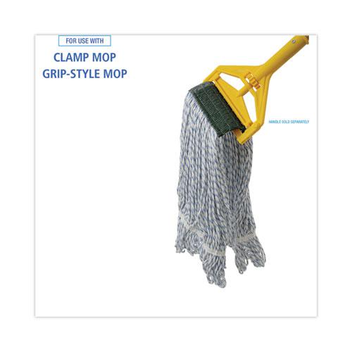 Mop Head, Floor Finish, Wide, Rayon/Polyester, Medium, White/Blue, 12/Carton. Picture 3