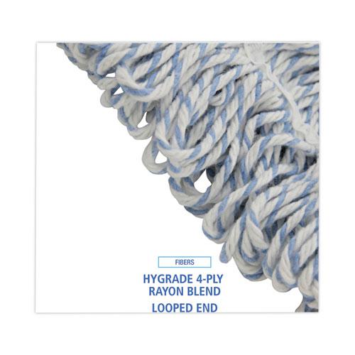 Mop Head, Floor Finish, Wide, Rayon/Polyester, Medium, White/Blue, 12/Carton. Picture 4