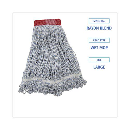 Mop Head, Floor Finish, Wide, Rayon/Polyester, Large, White/Blue, 12/Carton. Picture 2
