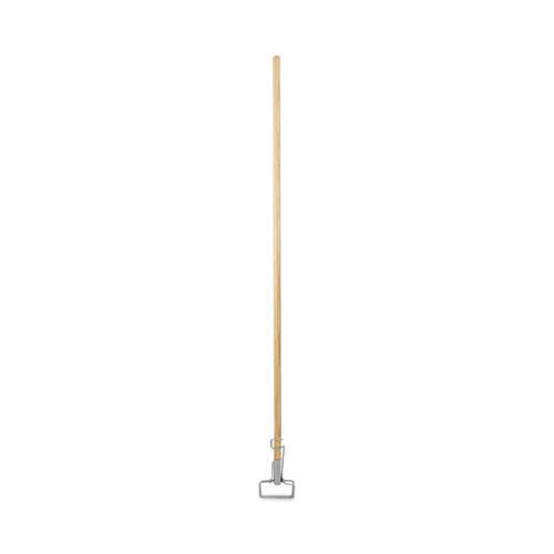 Spring Grip Metal Head Mop Handle for Most Mop Heads, Wood, 60", Natural. Picture 1