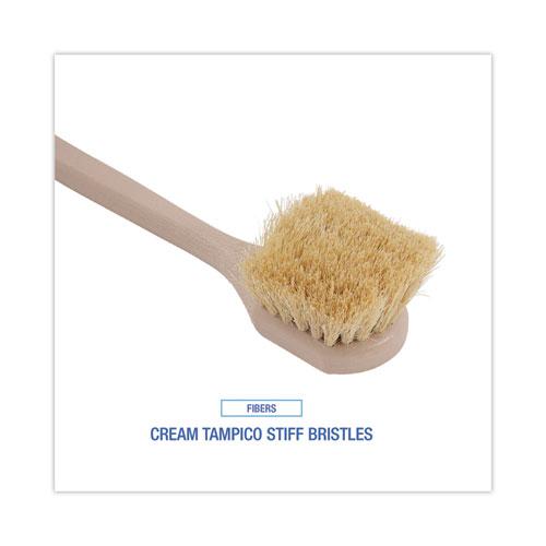 Utility Brush, Cream Tampico Bristles, 5.5" Brush, 14.5" Tan Plastic Handle. Picture 4