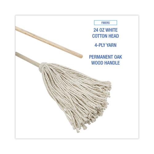 Cotton Deck Mop, #24 White Cotton Head, 50" Wood Handle, 6/Carton. Picture 4