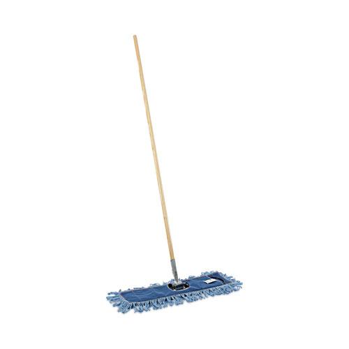 Dry Mopping Kit, 24 x 5 Blue Synthetic Head, 60" Natural Wood/Metal Handle. Picture 1