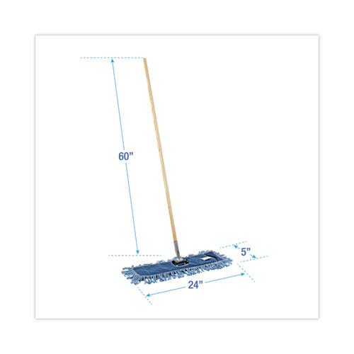 Dry Mopping Kit, 24 x 5 Blue Synthetic Head, 60" Natural Wood/Metal Handle. Picture 2