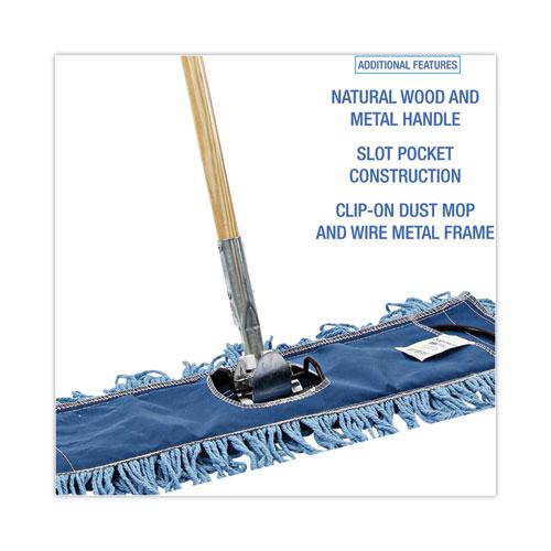 Dry Mopping Kit, 24 x 5 Blue Synthetic Head, 60" Natural Wood/Metal Handle. Picture 3