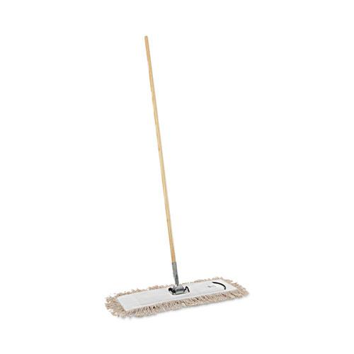 Cotton Dry Mopping Kit, 24 x 5 Natural Cotton Head, 60" Natural Wood Handle. Picture 1