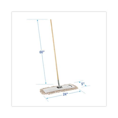 Cotton Dry Mopping Kit, 24 x 5 Natural Cotton Head, 60" Natural Wood Handle. Picture 2