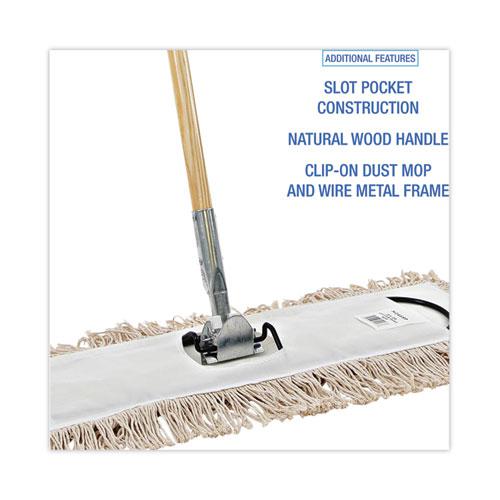 Cotton Dry Mopping Kit, 24 x 5 Natural Cotton Head, 60" Natural Wood Handle. Picture 3