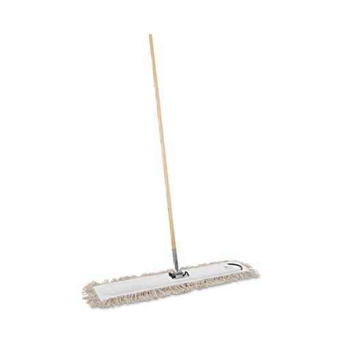 Cotton Dry Mopping Kit, 36 x 5 Natural Cotton Head, 60" Natural Wood Handle. Picture 1