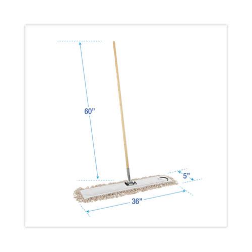 Cotton Dry Mopping Kit, 36 x 5 Natural Cotton Head, 60" Natural Wood Handle. Picture 2