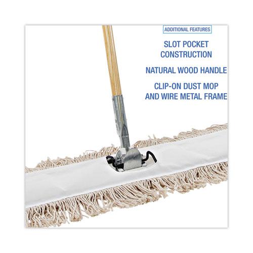 Cotton Dry Mopping Kit, 36 x 5 Natural Cotton Head, 60" Natural Wood Handle. Picture 3