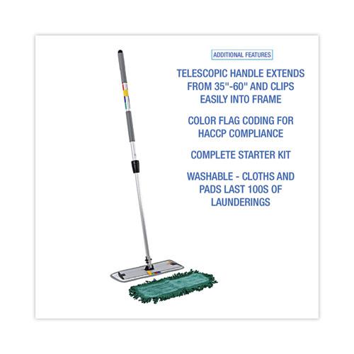 Microfiber Cleaning Kit, 18" Wide Blue/Green Microfiber Head, 35" to 60" Gray Aluminum Handle. Picture 3