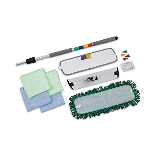 Microfiber Cleaning Kit, 18" Wide Blue/Green Microfiber Head, 35" to 60" Gray Aluminum Handle. Picture 6