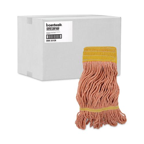 Super Loop Wet Mop Head, Cotton/Synthetic Fiber, 5" Headband, Small Size, Orange, 12/Carton. Picture 9