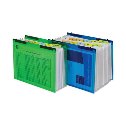 Expanding File with Hang Tabs, Pre-Printed Index-Tab Inserts, 12 Sections, 1" Capacity, Letter Size, 1/6-Cut Tabs, Blue. Picture 7