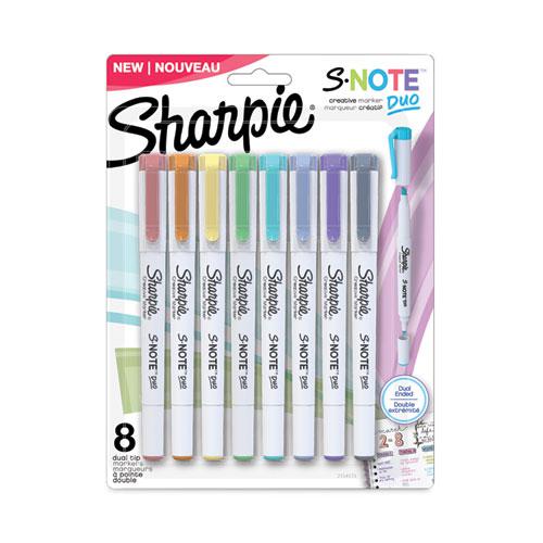 S-Note Creative Markers, Assorted Ink Colors, Bullet/Chisel Tip, White Barrel, 8/Pack. Picture 1
