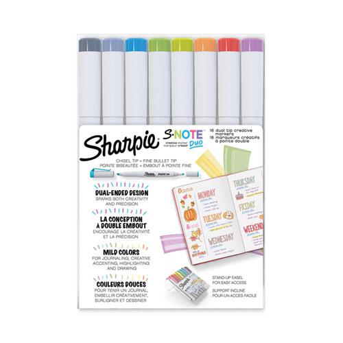 S-Note Creative Markers, Assorted Ink Colors, Bullet/Chisel Tip, White Barrel, 16/Pack. Picture 4