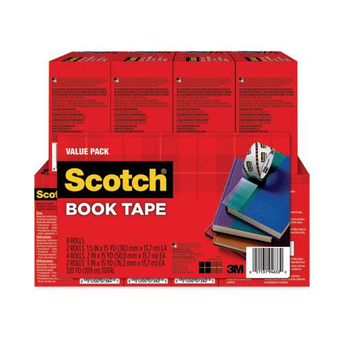 Book Tape Value Pack, 3" Core, (2) 1.5" x 15 yds, (4) 2" x 15 yds, (2) 3" x 15 yds, Clear, 8/Pack. Picture 1