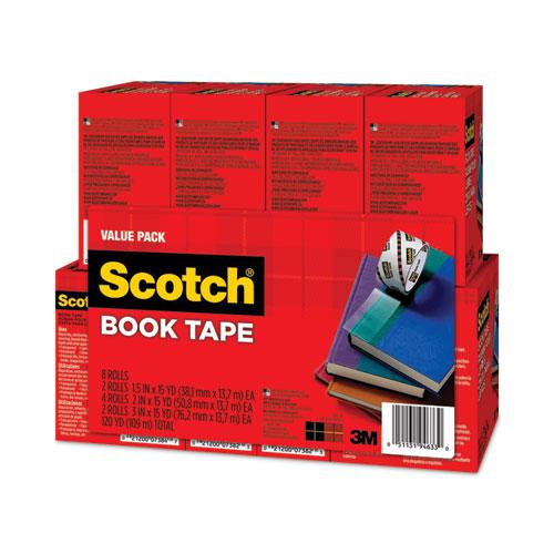 Book Tape Value Pack, 3" Core, (2) 1.5" x 15 yds, (4) 2" x 15 yds, (2) 3" x 15 yds, Clear, 8/Pack. Picture 2