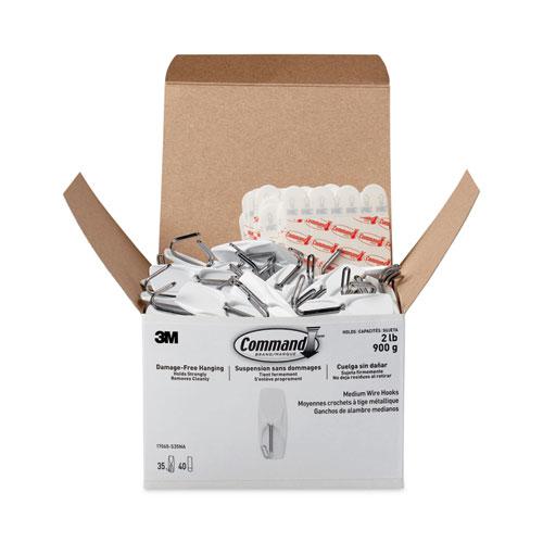 General Purpose Hooks, Medium, Metal, White, 2 lb Capacity, 35 Hooks and 40 Strips/Pack. Picture 1