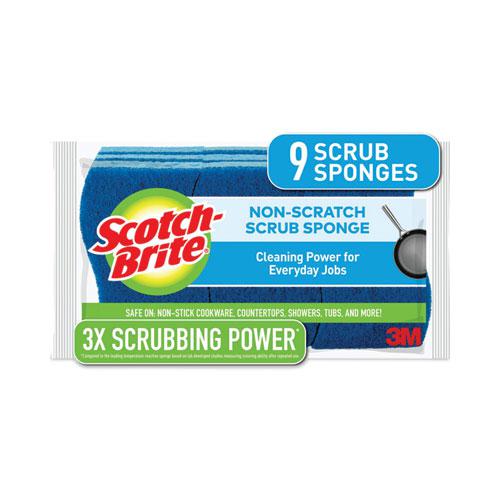 Non-Scratch Multi-Purpose Scrub Sponge, 4.4 x 2.6, 0.8" Thick, Blue, 9/Pack. Picture 1