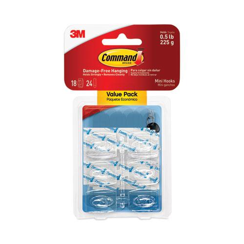 Clear Hooks and Strips, Mini, Plastic, 0.5 lb Capacity, 18 Hooks and 24 Strips/Pack. Picture 2