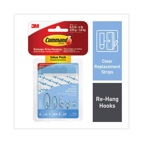 Assorted Refill Strips, Removable, (8) Small 0.75 x 1.75, (4) Medium 0.75 x 2.75, (4) Large 0.75 x 3.75, Clear, 16/Pack. Picture 1