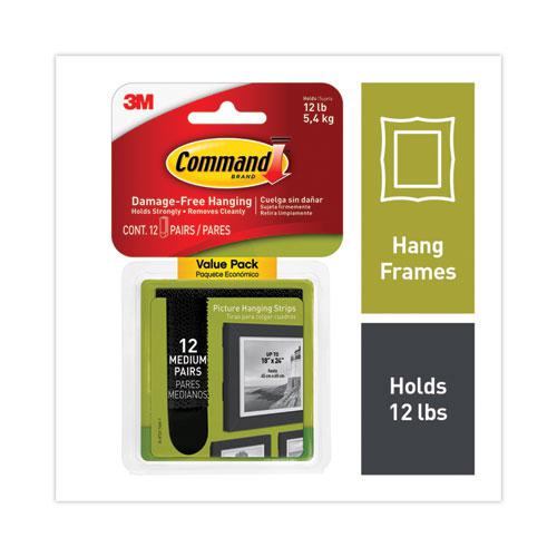 Picture Hanging Strips, Value Pack, Medium, Removable, Holds Up to 12 lbs,  0.75 x 2.75, Black, 12 Pairs/Pack. Picture 2