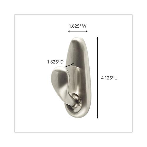 Adhesive Mount Metal Hook, Large, Brushed Nickel Finish, 5 lb Capacity, 2 Hooks and 4 Strips/Pack. Picture 3