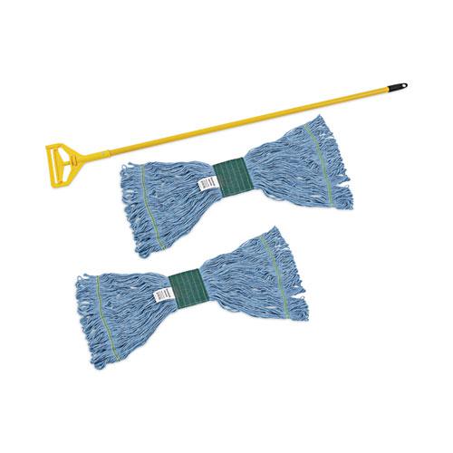 Looped End Mop Kit, Medium Blue Cotton/Rayon/Synthetic Head, 60" Yellow Metal/Polypropylene Handle. Picture 1