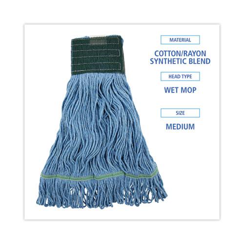 Looped End Mop Kit, Medium Blue Cotton/Rayon/Synthetic Head, 60" Yellow Metal/Polypropylene Handle. Picture 2