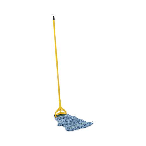 Looped End Mop Kit, Medium Blue Cotton/Rayon/Synthetic Head, 60" Yellow Metal/Polypropylene Handle. Picture 4