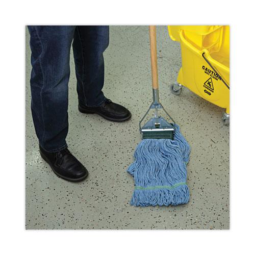 Looped End Mop Kit, Medium Blue Cotton/Rayon/Synthetic Head, 60" Yellow Metal/Polypropylene Handle. Picture 5
