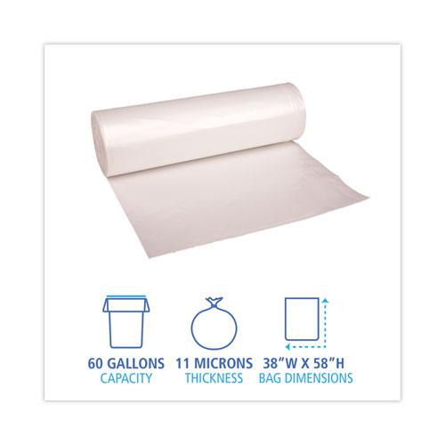 High-Density Can Liners, 60 gal, 11 mic, 38" x 58", Natural, 25 Bags/Roll, 8 Rolls/Carton. Picture 2