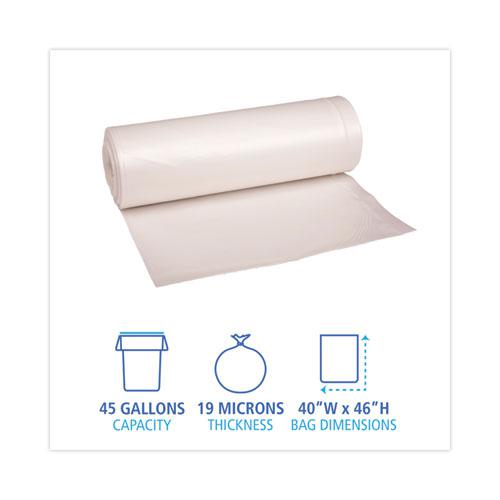 High-Density Can Liners, 45 gal, 19 mic, 40" x 46", Natural, 25 Bags/Roll, 6 Rolls/Carton. Picture 2