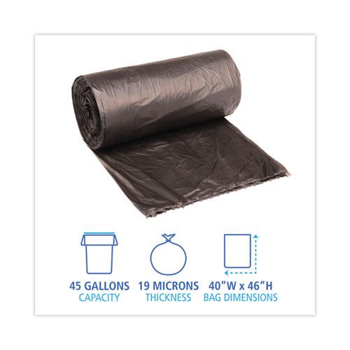 High-Density Can Liners, 45 gal, 19 mic, 40" x 46", Black, 25 Bags/Roll, 6 Rolls/Carton. Picture 2