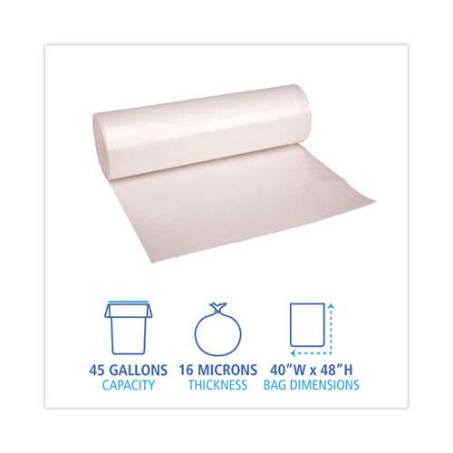 High Density Industrial Can Liners Coreless Rolls, 45 gal, 16 mic, 40 x 48, Natural, 25 Bags/Roll, 10 Rolls/Carton. Picture 2