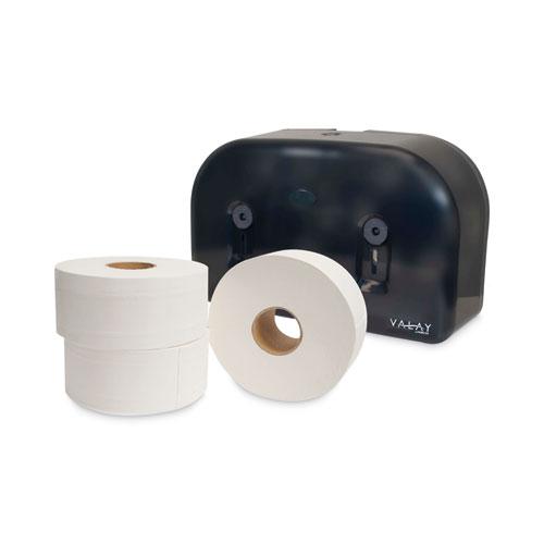 Valay Plastic Mini Jumbo Bath Tissue Dispenser, Two Rolls, 9.75 x 15.87 x 5.25, Black. Picture 2