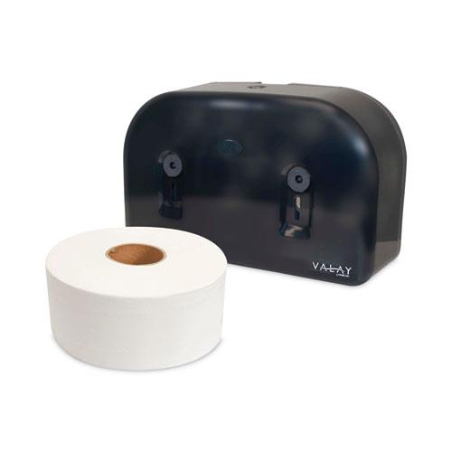 Valay Plastic Mini Jumbo Bath Tissue Dispenser, Two Rolls, 9.75 x 15.87 x 5.25, Black. Picture 3