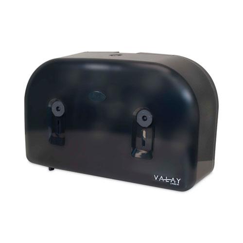 Valay Plastic Mini Jumbo Bath Tissue Dispenser, Two Rolls, 9.75 x 15.87 x 5.25, Black. Picture 1