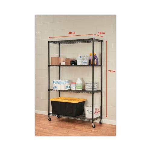 NSF Certified 4-Shelf Wire Shelving Kit with Casters, 48w x 18d x 72h, Black. Picture 10