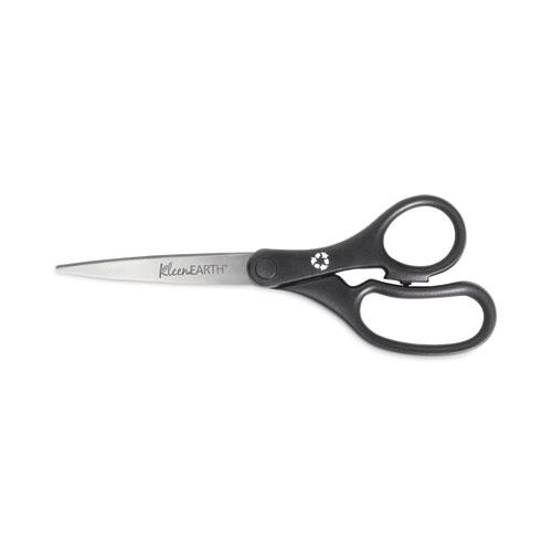 KleenEarth Basic Plastic Handle Scissors, 8" Long, 3.25" Cut Length, Black Straight Handle. Picture 1